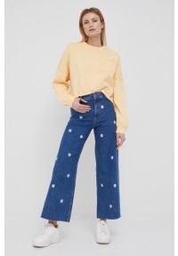 Desigual jeansy damskie high waist. Stan: podwyższony. Kolor: niebieski. Wzór: haft