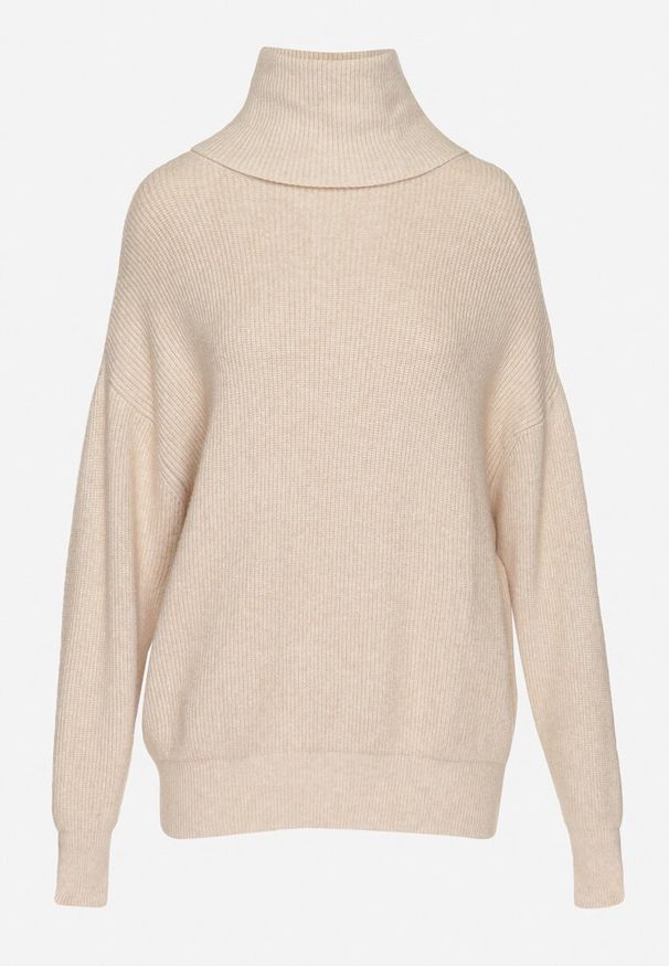 Born2be - Jasnobeżowy Golf o Klasycznym Kroju z Kaszmirem Azifra. Okazja: na spotkanie biznesowe. Typ kołnierza: golf. Kolor: beżowy. Materiał: kaszmir. Styl: klasyczny