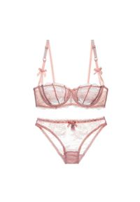 Intica - Koronkowy komplet bielizny z subtelnymi kokardkami na specjalne okazje Aristea. Kolor: różowy. Materiał: koronka. Wzór: aplikacja