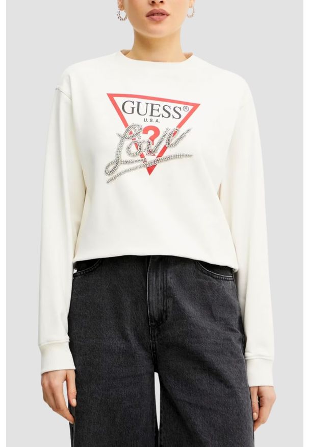 Guess - GUESS Biała bluza damska Love. Kolor: biały