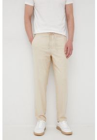 Selected Homme spodnie z domieszką lnu męskie kolor beżowy proste. Okazja: na co dzień. Kolor: beżowy. Materiał: len. Wzór: gładki. Styl: casual