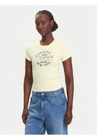 Tommy Jeans T-Shirt DW0DW21421 Écru Slim Fit. Kolor: kremowy. Materiał: bawełna #1