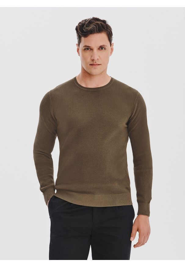 Pako Lorente - PAKO LORENTE - Brązowy sweter męski o-neck. Kolor: niebieski, brązowy. Materiał: bawełna. Sezon: jesień