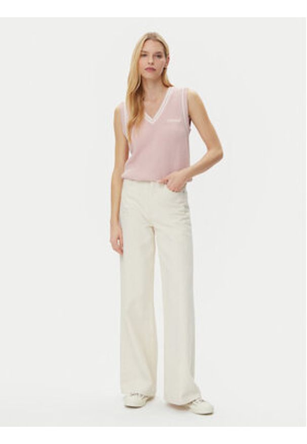 Guess Jeans Sweter W5GR02 Z3HM1 Różowy Regular Fit. Kolor: różowy. Materiał: bawełna