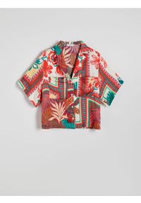 Reserved - Wzorzysta koszula z wiskozy - koralowy. Kolor: pomarańczowy. Materiał: wiskoza