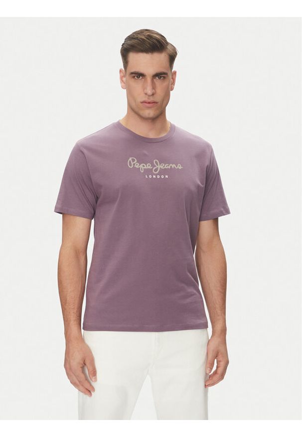 Pepe Jeans T-Shirt Eggo N PM508208 Fioletowy Regular Fit. Kolor: fioletowy. Materiał: bawełna