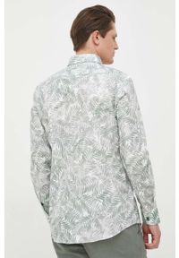 BOSS koszula męska kolor turkusowy slim z kołnierzykiem włoskim. Typ kołnierza: kołnierzyk włoski. Kolor: turkusowy. Materiał: tkanina #5