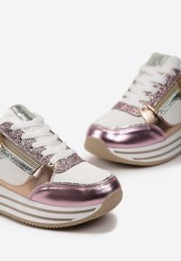 Born2be - Biało-Różowe Sneakersy na Grubej Podeszwie z Brokatem i Metalicznymi Wstawkami Aeliss. Kolor: biały #3