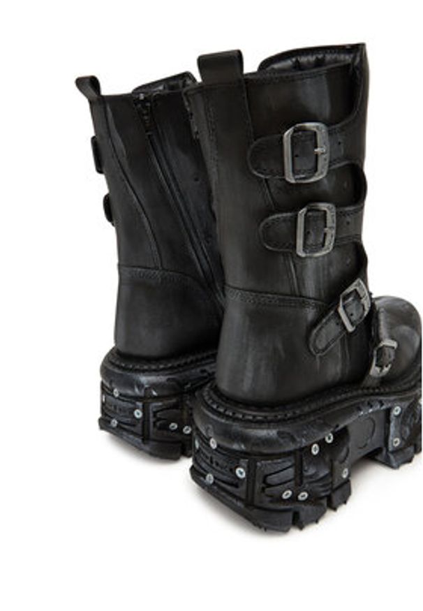 NEW ROCK Botki M-373SC-C1 Szary. Kolor: szary. Materiał: skóra. Styl: rockowy