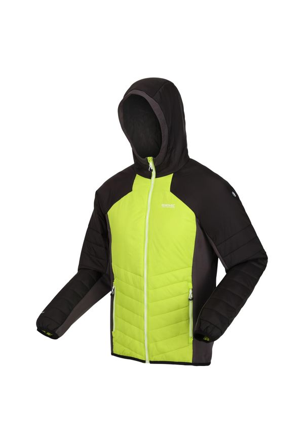 Kurtka z kapturem Regatta Trutton. Typ kołnierza: kaptur. Kolor: czarny, zielony, wielokolorowy. Materiał: puch. Sport: turystyka piesza