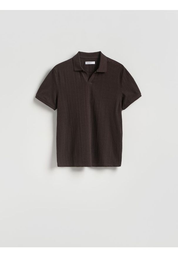 Reserved - Bawełniana koszulka polo - ciemnobrązowy. Typ kołnierza: polo. Kolor: brązowy. Materiał: bawełna
