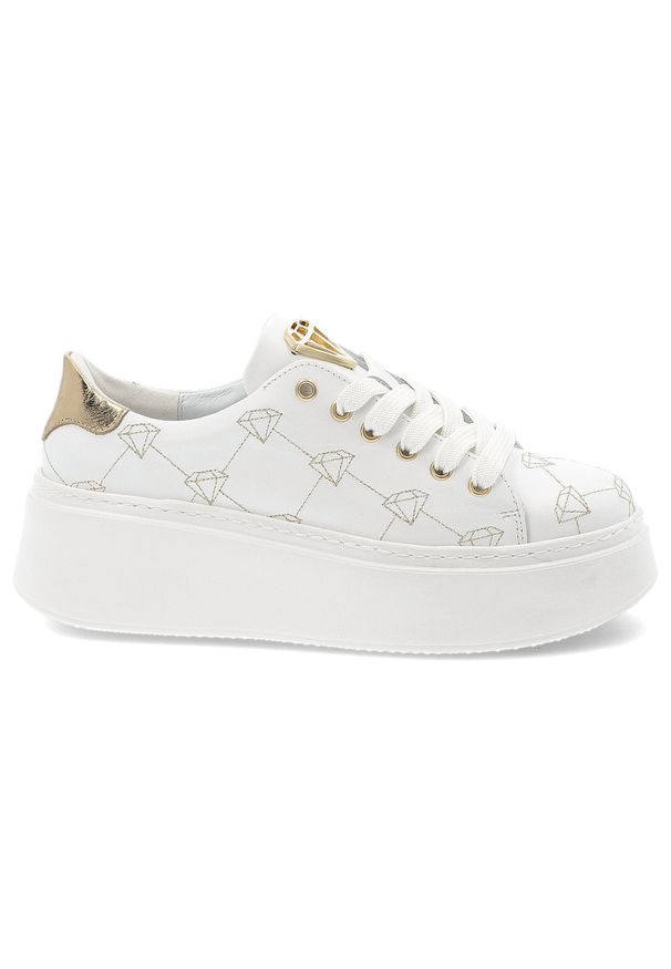 Białe Sneakersy Armodo Stylowe Obuwie Damskie Na Platformie. Okazja: na co dzień. Zapięcie: sznurówki. Kolor: biały. Materiał: materiał, skóra. Wzór: aplikacja. Obcas: na platformie. Styl: elegancki