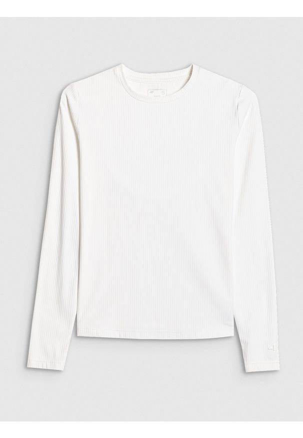 4f - 4F Longsleeve slim z prążkowanej dzianiny damski - biały M. Kolor: biały. Materiał: prążkowany, dzianina. Długość rękawa: długi rękaw
