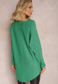 Renee - Ciemnozielony Sweter Oversize z Połyskującą Nitką Hukka. Kolor: zielony. Materiał: tkanina, dzianina #2