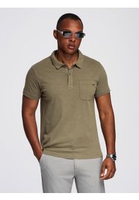 Ombre Clothing - Koszulka polo klasyczna z bawełnianej dzianiny – ciemnooliwkowa V5 - Rozmiar: M. Okazja: na co dzień. Typ kołnierza: polo. Kolor: oliwkowy. Materiał: bawełna, dzianina. Styl: klasyczny