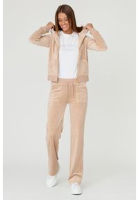Juicy Couture - JUICY COUTURE Beżowe damskie spodnie Del Ray, Rozmiar S. Kolor: beżowy. Materiał: poliester, welur. Wzór: haft #2