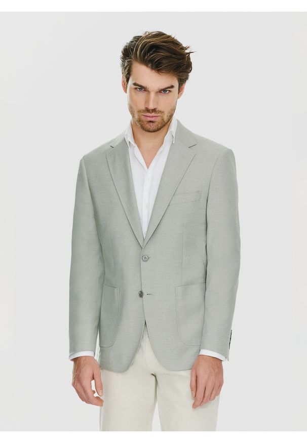 Pako Lorente - PAKO LORENTE – Zielona marynarka męska bez podszewki. Okazja: na co dzień. Kolor: zielony. Materiał: jeans. Sezon: wiosna. Styl: casual, sportowy