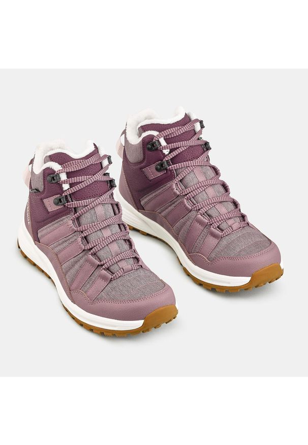 quechua - Buty turystyczne damskie Quechua NH500 Mid wodoodporne. Okazja: na co dzień, na spacer. Kolor: czerwony, wielokolorowy, brązowy. Materiał: materiał, futro. Szerokość cholewki: normalna. Sezon: zima. Styl: casual, sportowy