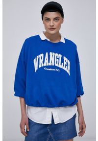 Wrangler Bluza bawełniana damska z nadrukiem. Kolor: niebieski. Materiał: bawełna. Długość rękawa: długi rękaw. Długość: długie. Wzór: nadruk #3