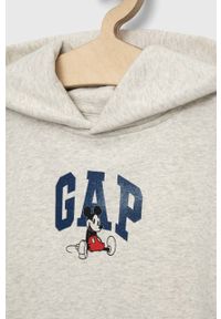 GAP bluza dziecięca x Disney kolor szary z kapturem z nadrukiem. Typ kołnierza: kaptur. Kolor: szary. Materiał: materiał. Wzór: nadruk, motyw z bajki #2