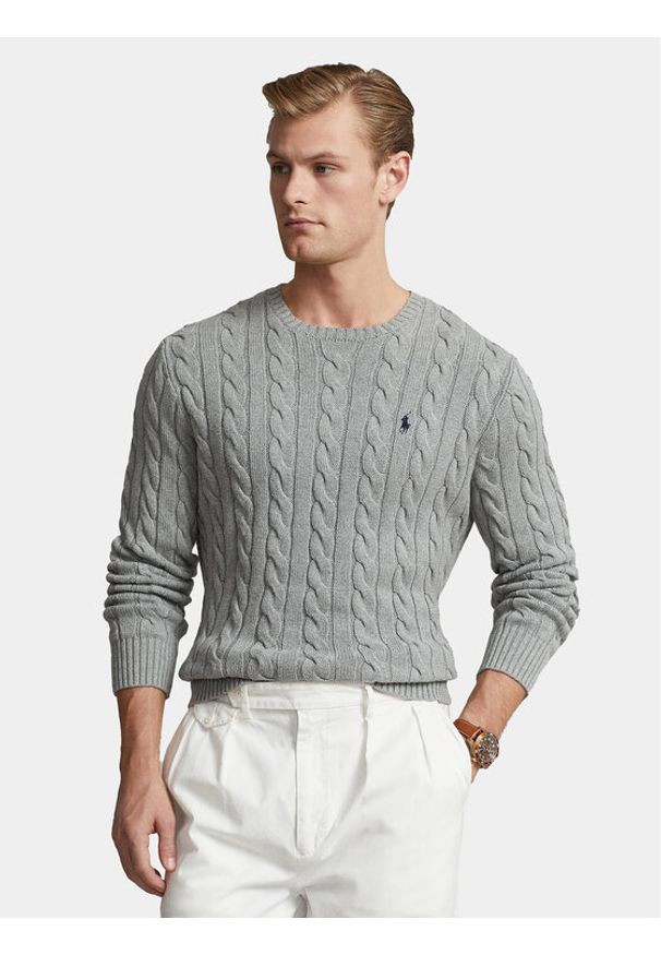 Polo Ralph Lauren Sweter 710775885013 Szary Regular Fit. Typ kołnierza: polo. Kolor: szary. Materiał: bawełna