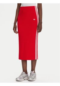 Adidas - adidas Spódnica ołówkowa adicolor Knit 3-Stripes JW2660 Czerwony Regular Fit. Kolor: czerwony. Materiał: wiskoza