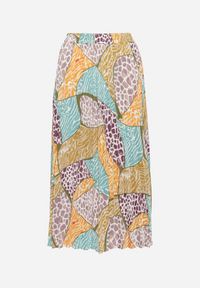 Born2be - Żółto-Niebieska Spódnica Plisowana Midi z Satynowego Materiału Revipa. Okazja: na spacer, na co dzień. Stan: podwyższony. Kolor: żółty. Materiał: materiał, satyna. Styl: casual #2