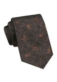 Elegancki Krawat Męski Angelo di Monti - Brązowy w Kwiaty. Kolor: brązowy, wielokolorowy, beżowy. Materiał: tkanina. Wzór: kwiaty. Styl: elegancki #1