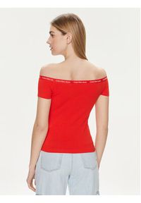 Calvin Klein Jeans Bluzka Logo J20J223098 Czerwony Slim Fit. Kolor: czerwony. Materiał: bawełna #5