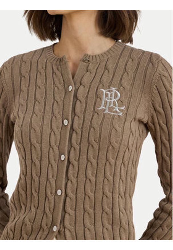 Lauren Ralph Lauren - LAUREN RALPH LAUREN Kardigan 200932225012 Brązowy Slim Fit. Kolor: brązowy. Materiał: bawełna