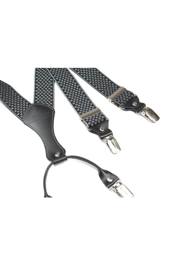 His Story - Szelki Szerokie, Czarno-Szare w Drobny Wzór, Męskie, Skóra Naturalna -HIS STORY- Stylowe. Kolor: czarny, szary, wielokolorowy. Materiał: guma, skóra