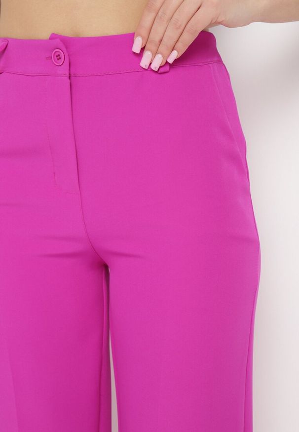 Born2be - Ciemnofioletowe Spodnie Garniturowe z Wyższym Stanem i Kieszeniami Zeprra. Okazja: na spotkanie biznesowe. Stan: podwyższony. Kolor: fioletowy. Styl: klasyczny, biznesowy