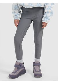 4f - 4F Legginsy z prążkowanej dzianiny dziewczęce - szare 128/134 (7-9 lat). Okazja: na co dzień. Stan: podwyższony. Kolor: szary. Materiał: dzianina, prążkowany. Sezon: lato. Styl: casual, sportowy #2