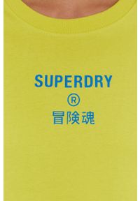 Superdry - T-shirt. Kolor: żółty. Wzór: nadruk