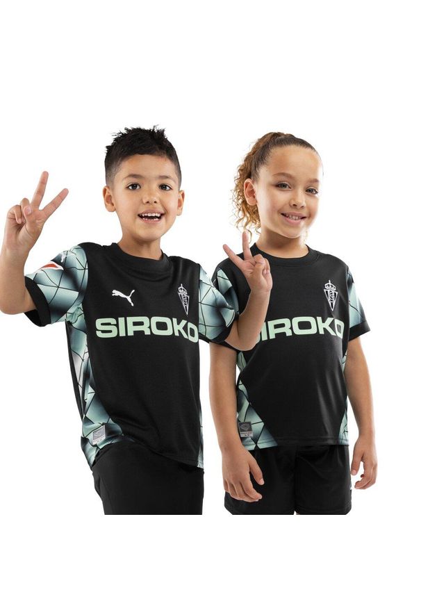 Oficjalna koszulka piłkarska puma dla real sporting de gijón Football Puma Kos. Kolor: czarny, wielokolorowy, zielony. Wzór: geometria. Sport: piłka nożna