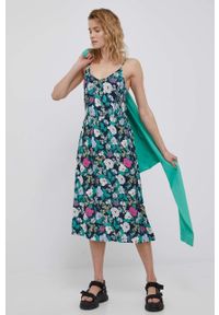 Roxy sukienka kolor zielony midi rozkloszowana. Kolor: zielony. Materiał: tkanina. Długość rękawa: na ramiączkach. Długość: midi #6