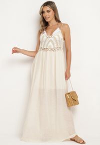 Born2be - Jasnobeżowa Sukienka na Cienkich Ramiączkach z Plecioną Górą o Rozkloszowanym Kroju Wbeviana. Okazja: na co dzień. Kolor: beżowy. Długość rękawa: na ramiączkach. Typ sukienki: proste. Styl: casual #5
