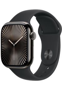 APPLE - Apple Watch Series 10 GPS + Cellular, koperta 42 mm z tytanu w kolorze łupkowym z paskiem sportowym w kolorze czarnym - rozmiar. Kolor: czarny. Styl: sportowy
