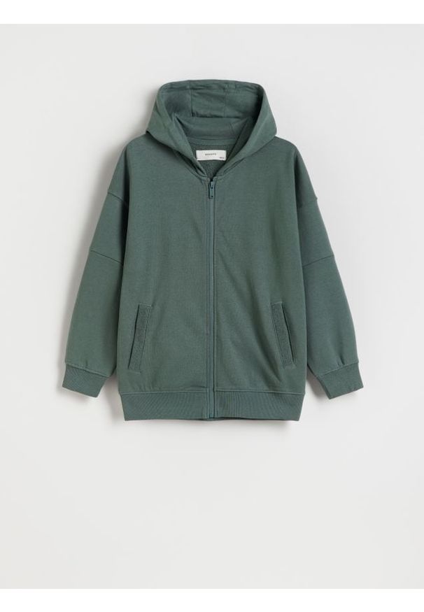 Reserved - Bluza z kapturem - ciemnozielony. Typ kołnierza: kaptur. Kolor: zielony. Materiał: bawełna, dzianina
