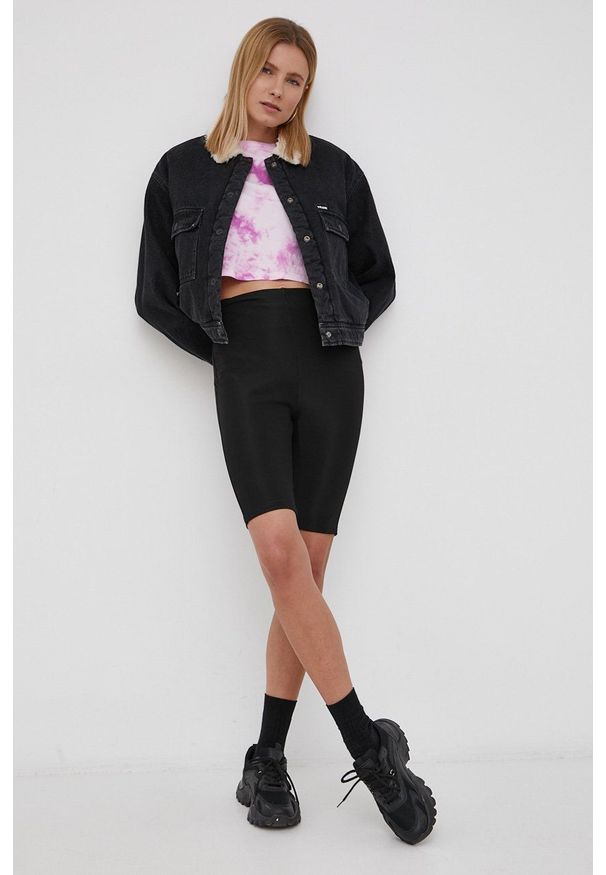 Volcom Kurtka jeansowa damska kolor czarny przejściowa. Okazja: na co dzień. Kolor: czarny. Materiał: jeans. Styl: casual