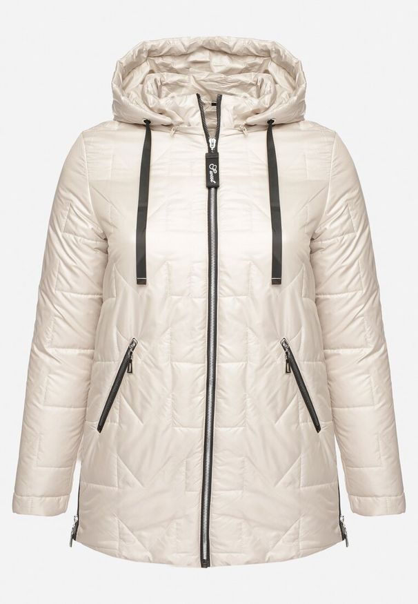 Born2be - Ciemnoszara Pikowana Kurtka Ozdobiona Pikowaniem z Odpinanym Kapturem Falerosa. Okazja: na spacer, na co dzień. Kolekcja: plus size. Kolor: szary. Materiał: jeans. Wzór: aplikacja. Styl: casual