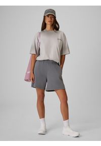 4f - 4F T-shirt loose z nadrukiem damski - szary S. Okazja: na co dzień. Kolor: szary. Materiał: materiał, bawełna, dzianina. Wzór: nadruk. Styl: casual, klasyczny #2