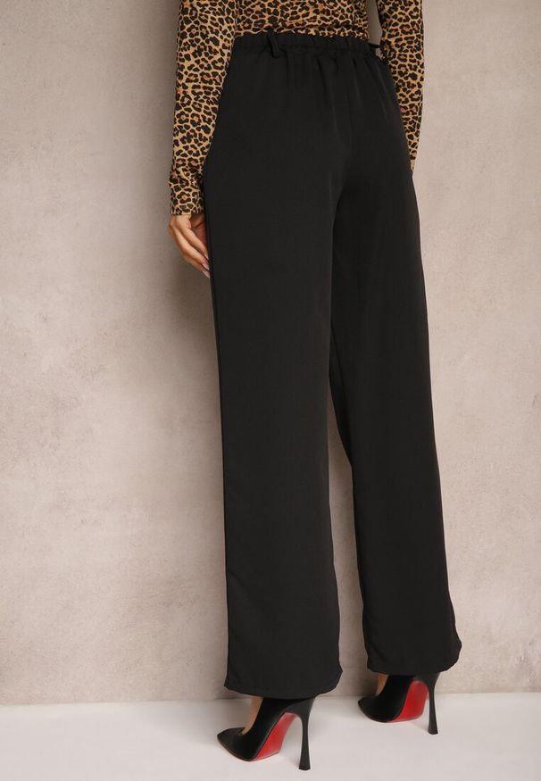 Renee - Czarne Spodnie Szerokie High Waist Gaye. Okazja: na co dzień. Stan: podwyższony. Kolor: czarny. Materiał: tkanina. Styl: casual