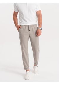 Ombre Clothing - Spodnie męskie w kratkę z gumką w pasie - jasnoszare V1 OM-PACP-0122 - XXL. Kolor: szary. Materiał: poliester, elastan. Wzór: kratka #8