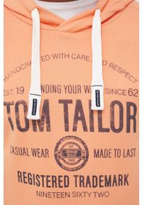 Tom Tailor Bluza bawełniana męska kolor pomarańczowy z kapturem z nadrukiem. Okazja: na co dzień. Typ kołnierza: kaptur. Kolor: pomarańczowy. Materiał: bawełna. Wzór: nadruk. Styl: casual