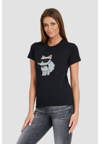 Karl Lagerfeld - KARL LAGERFELD Czarny damski t-shirt Ikonik 2.0, Rozmiar S. Kolor: czarny