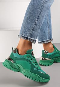 Renee - Zielone Sneakersy Myramia. Okazja: na co dzień. Wysokość cholewki: przed kostkę. Kolor: zielony. Materiał: materiał. Szerokość cholewki: normalna #3