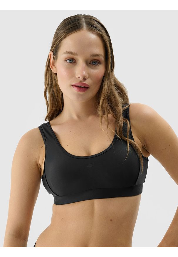 4f - 4F Góra od bikini damska - czarna XL. Kolor: czarny. Materiał: syntetyk, włókno, elastan, materiał. Wzór: jednolity