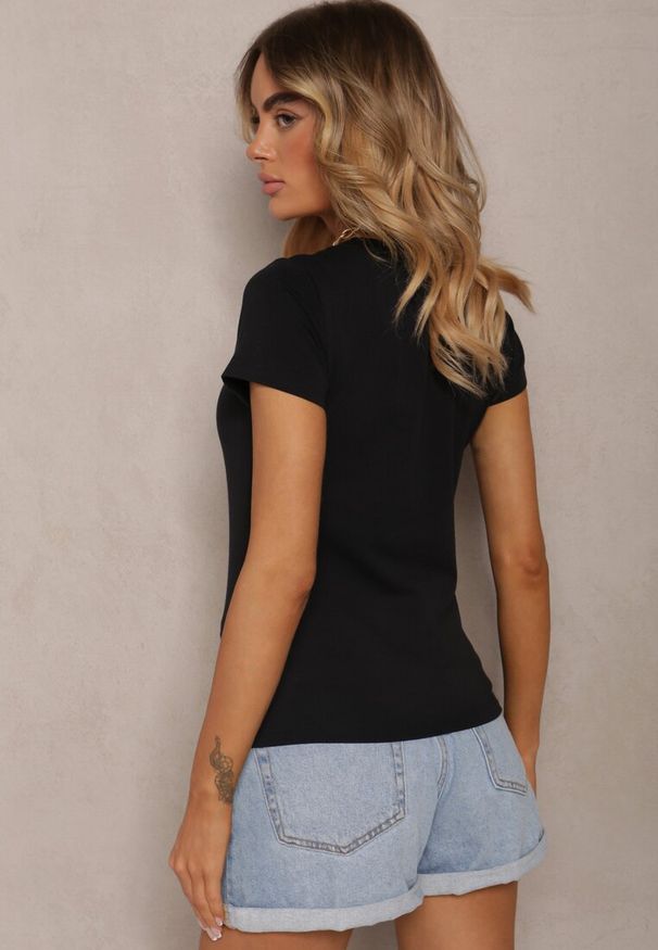 Renee - Czarna Koszulka T-shirt z Krótkim Rękawem z Bawełny Civa. Kolor: czarny. Materiał: bawełna. Długość rękawa: krótki rękaw. Długość: krótkie