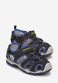 Born2be - Czarno-Niebieskie Sportowe Sandały z Wkładką ze Skóry Naturalnej i Rzepami Docia. Zapięcie: rzepy. Kolor: czarny. Materiał: skóra. Styl: sportowy